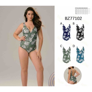 Costume da bagno intero HDJ Plus Size con stampa floreale, scollo a V profondo, controllo della pancia, vita alta, costume da bagno da donna BZ77070 - Product Image 1
