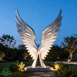 Sculpture d'ailes d'ange en acier inoxydable SENZHAO, illuminée par LED, statue d'art extérieure pour la décoration de parcs et de places publiques - Product Image 3