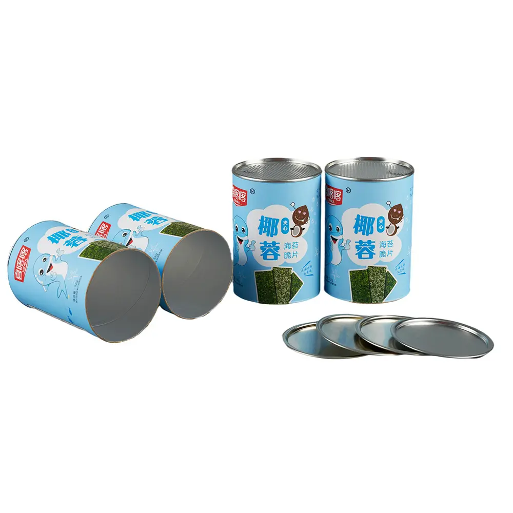 Luftdichte zylinderverpackung für Keks Kartoffelchips Karton Nuss Cashews Papierrohrverpackung mit abziehbaren Deckeln
