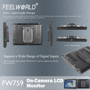 FEELWORLD FW759 7 인치 IPS HDMI 온카메라 필드 모니터, 1280x800 HD, 400nit, 피킹 포커스, 차양, 공장 직접 - Product Image 3