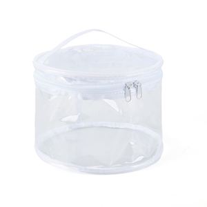 High Quality Custom Size Transparent Clear PVC White Round Shape Toiletry Cosmetic <b>Makeup</b> <b>Case</b> Pouch Bag with Zipper Handle - Product Image 1