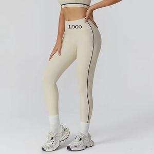 Pantalons de yoga pour femmes personnalisés avec bandes latérales de compression, en polyester et élasthanne, taille élastique, longueur intégrale, pour l'entraînement et le yoga - Product Image 1