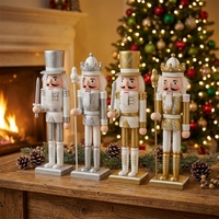 Figurine Casse-Noisette en Bois Noël 2026 Or Argent 30cm Moderne Minimaliste Sculptée Ornement de Bureau Cadeau de Fêtes