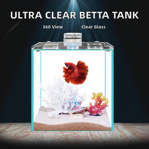New Arrival Desktop Ultra Clear Crystal Rectangle Mini <b>Micro</b> Betta Fish Tank Aquarium Rimless Crystal Lid <b>LED</b> <b>Light</b> 360 Display - Product Image 2