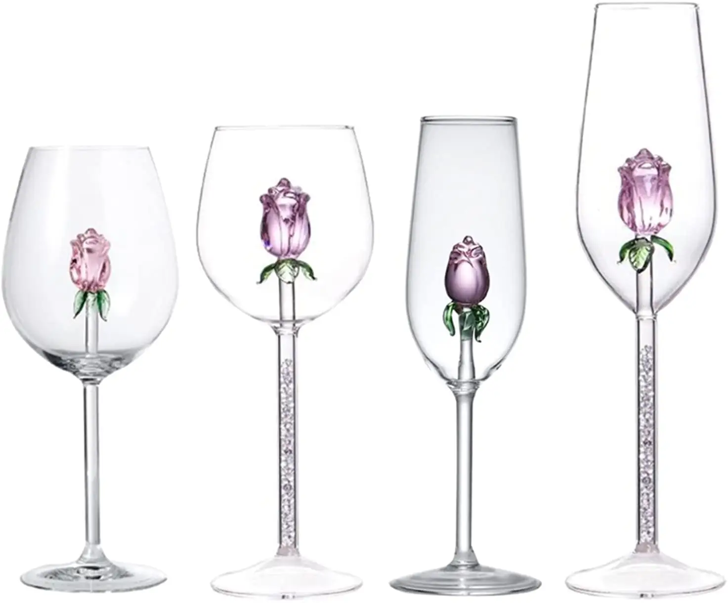 Roman Champagne Fluiten Kristallen Glazen Met Roze Roze Bloem Glazen Rose Champagne Glazen