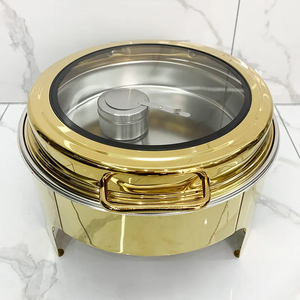 Matériel de service pour <span class=keywords><strong>buffet</strong></span> traiteur : Réchaud de <span class=keywords><strong>buffet</strong></span> <span class=keywords><strong>rond</strong></span> en acier inoxydable doré à système hydraulique, ensemble de réchauds de <span class=keywords><strong>buffet</strong></span> - Product Image 1
