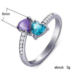 Anello da Donna a Doppio Cuore con Accenti Blu e Viola, Elegante Gioiello in Lega Regolabile, Regalo Romantico - Product Image 5