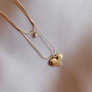 Collar de Cadena de Eslabones de Acero Inoxidable Chapado en Oro con Colgante en Forma de Corazón para Mujer, Popular para Bodas, Fiestas, Regalos de Compromiso - Product Image 2