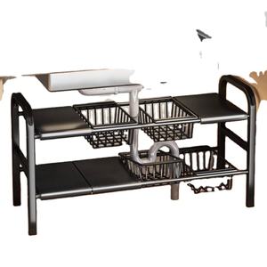 Carbon Steel Kitchen Sink Organizer <b>Under</b> Sink 2-Tier Shelf Removable Baskets Panels Sustainable Multifunction Tableware Storage - Product Image 1