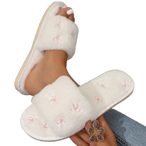 <span class=keywords><strong>Casa</strong></span> interna personalizzata da <span class=keywords><strong>donna</strong></span> Flat antiscivolo caldo peluche per pantofole Open Toe pelliccia autunno autunno maglia Design elegante ricamo - Product Image 5