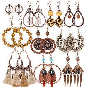 Geometric Wooden <b>Drop</b> Earrings Antique <b>Bronze</b> Plated Bohemia Style Women's Fashion Dangle Earrings - Product Image 5