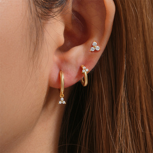 CANNER Juego de 3 Piezas de Pendientes de Plata de Ley 925 con Circonita Cúbica en Forma de Flor, Juego de Pendientes de Aro con Diamantes Chapados en Oro de 18k - Product Image 6