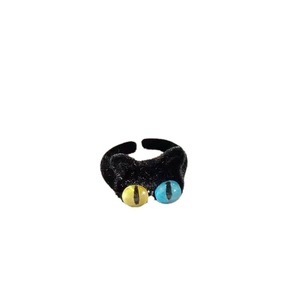 Japanese and Korean style fun and cute quirky big-eyed cat open <b>ring</b> with cartoon minimalist flocked index <b>finger</b> <b>ring</b>. - Product Image 5