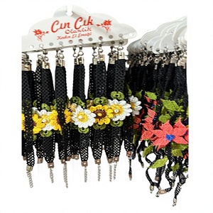 Pulseras de Tela con Flores Bordadas C+store, Encaje Negro de 20mm-29mm, Pulseras de Tela a la Moda, Diseño Duradero - Product Image 2