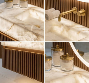 <span class=keywords><strong>Encimera</strong></span> de <span class=keywords><strong>Baño</strong></span> de Lujo en Ónix Blanco Italiano Translúcido Retroiluminado con Lavabo Integrado - Product Image 2
