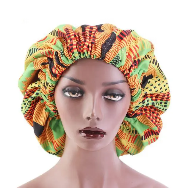 Extra Large Sleeping Caps Africa Print Women Hat Satin Lining Elastic Hat With Double Layers