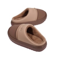 Paul Frank – Chaussons mules en cuir PU bicolore pour femme, doublure en peluche, bout fermé, chaussures d'intérieur d'hiver, semelle plateforme
