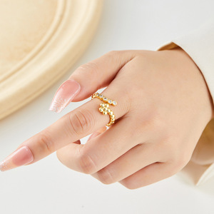 MyMuYu Fashionable Minimalist Flower Open <b>Ring</b> Micro Pave Zircon Adjustable Index <b>Finger</b> <b>Ring</b> Gift Jewelry - Product Image 2