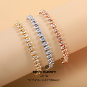 Fashion <b>Cuff</b> <b>Bracelet</b> Full Diamond Copper Alloy <b>Silver</b> Gold Rose Gold Party Jewelry Channel Setting Style - Product Image 1