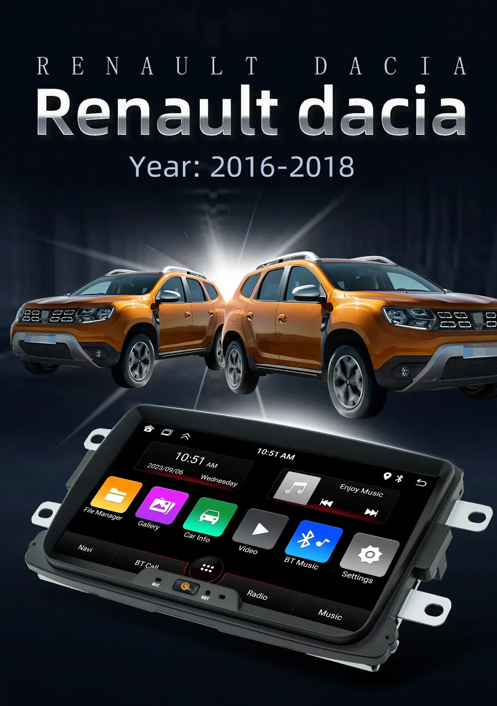 Bqcc 2 DIN Android GPS đài phát thanh xe cho Dacia sandero Khăn lau bụi Renault captur LADA Xray 2 Logan 2 đa phương tiện Máy nghe nhạc DVD Carplay