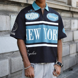 レインボー スプレー カスタム メンズ レタープリント パッチワークカラー ファッション ポロシャツ サマー トップス クロップドトップス メンズ 半袖シャツ - Product Image 1