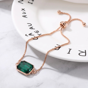 Women Rose Gold Plated Adjustable Bracelet with Oval and Rectangle Crystal Gemstone <b>Charm</b> Slider Bolo Bracelet for Daily Wear - Product Image 4