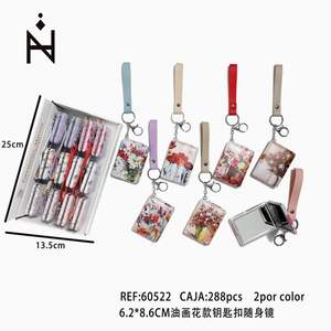 Espejo con llavero floral con pintura al óleo, 6,2x8,6 cm, con correa, espejo compacto portátil para mujer, regalo - Product Image 1