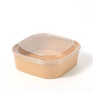 All Purpose <b>Disposable</b> Kraft Paper Square Biodegradable Microwave Safe Salad Fruit Takeaway <b>Bowl</b> With Lid - Product Image 4