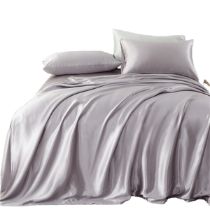 Wholesale 22mm <strong>Silver</strong> 100% Silk Bed Sheets Set 4pcs Luxury Home Hotel Use Comfortable Smooth Luxury <strong>Bedding</strong> with Solid Pattern - Product Image 4