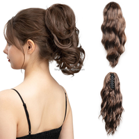 Faux Queue de Cheval Bouclée Courte à Trame Unique, Extension Capillaire Naturelle Ondulée avec Pince Griffe, Style Clip-On