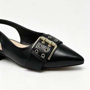 Sandali da donna nuovi con tacco basso e punta aperta, fibbia in metallo, versatili per il commuting - Product Image 1