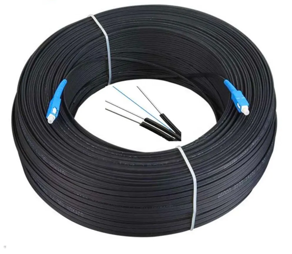 Cable de fibra óptica ftth drop, 1 núcleo, 2 núcleos, cable de red de fibra óptica, sc/apc /upc, interior y exterior, 50/100m