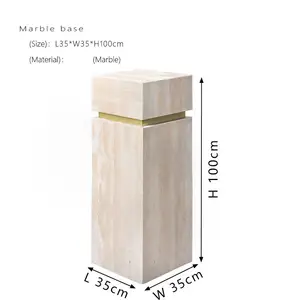 HZX Rustic Antique Natural Stone Half Round Column Plinth Bed Sofa End Beige Travertine Marble Side Table