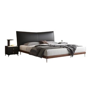 Lit italien minimaliste en cuir véritable noir 2M, lit double pour chambre principale, lit de mariage, luxe léger, simple, haut de gamme - Product Image 2