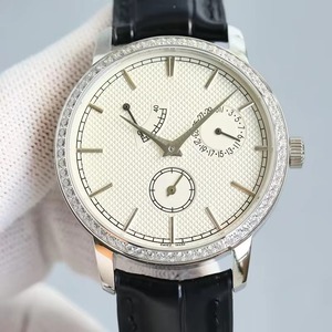 Montre mécanique de luxe pour homme avec lunette sertie de diamants, boîtier argenté, étanche, réserve de marche, date, nouvelle collection 2026, bracelet en cuir - Product Image 2