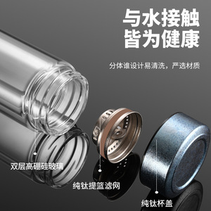 Double Walled Glass Cup High Borosilicate Pure Titanium Lid Tea Water Separation Business Use - Product Image 2
