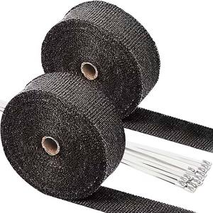 2 "x 50" ब्लैक एक्जिट हीट रैप रोल स्टेनलेस के साथ मोटरसाइकिल फाइबरग्लास हीट शील्ड टेप - Product Image 3