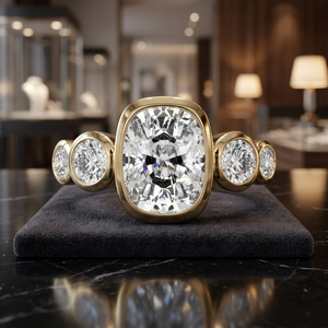 Anillo de Compromiso con Diamantes Cultivados en Laboratorio con Corte Cojín Certificados por IGI, Engastados en Bisel con Múltiples Piedras, Chapado en Rodio, Oro de 10K, 14K, 18K, Plata 925, 935 - Product Image 1