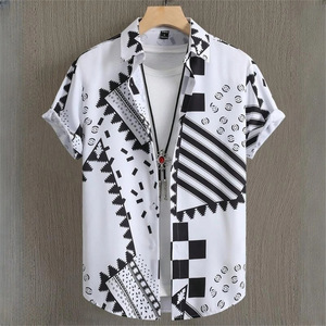 Nuova Camicia Estiva da <span class=keywords><strong>Uomo</strong></span> Stile Hawaiano a Maniche Corte con Bottoni, <span class=keywords><strong>Casual</strong></span>, Stampa Digitale Geometrica, per la Spiaggia - Product Image 5