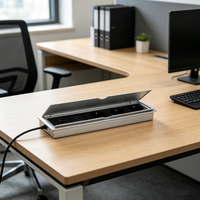 Caja de Enchufes Empotrada Oculta con Tapa Abatible, Regleta Retráctil con Puertos USB para Conexión de Mesa