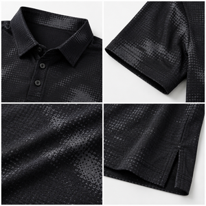 Camiseta de Polo de Golf Personalizada con Camuflaje Negro para Hombre, Diseño de Puntos, Secado Rápido, Elástica, Fabricante de Ropa de Golf OEM ODM de Marca Privada - Product Image 3