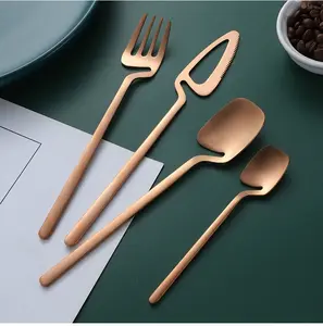 Set peralatan Perak Hitam Juego De Cubiertos pisau sendok garpu bekam kopi Set peralatan makan emas