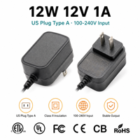 Adaptateur secteur 12V 1A 12W AC/DC certifié ETL, alimentation à découpage, prise murale US pour caméra de sécurité CCTV, routeur
