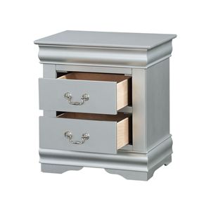 Louis Philippe III Platinum Finish Nightstand 24x22x16 Inches Two Drawer Storage <b>Side</b> <b>Table</b> - Product Image 3