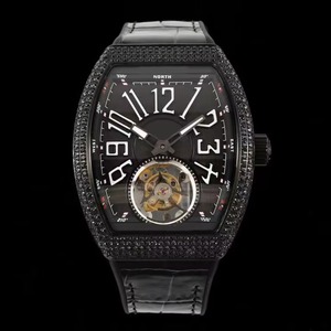 Montre mécanique de luxe pour homme, tourbillon en forme de barillet, diamant noir, sertie de diamants, automatique, résistante à l'eau, pour le quotidien et les affaires - Product Image 1