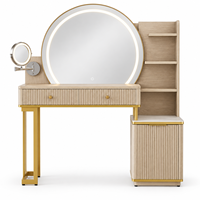 Commode en bois de luxe moderne avec miroir LED, meuble de maquillage pour chambre à coucher, armoire de rangement, station de charge, personnalisable OEM pour appartement