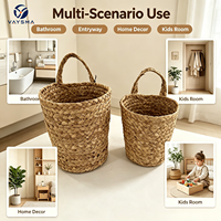 Panier de rangement en paille de style rétro avec poignées, tressé à la main, écologique, gain de place, grande capacité, à un seul niveau