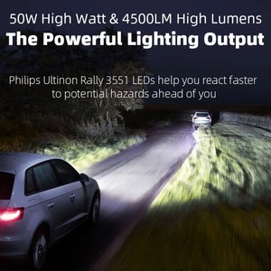 Ampoule de phare de voiture LED <span class=keywords><strong>Philips</strong></span> Ultinon Rally 3551, blanc 6500K, 100W 9000lm haute puissance pour H4 H7 H11 HB3 HB4 H18 H19 HIR2 - Product Image 3