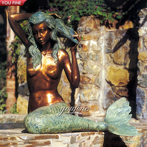 YOUFINE Escultura <span class=keywords><strong>de</strong></span> Sirena <span class=keywords><strong>de</strong></span> Bronce con Tres Delfines, Estatua <span class=keywords><strong>de</strong></span> Ninfas Marinas Fundida a Mano <span class=keywords><strong>de</strong></span> Tamaño Real para Decoración <span class=keywords><strong>de</strong></span> Jardín y Piscina - Product Image 4