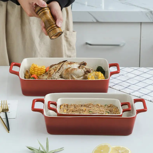 Juego de platos y sartenes para hornear lasaña grande de porcelana, juego de cazuela para horno de cerámica rectangular - Product Image 3